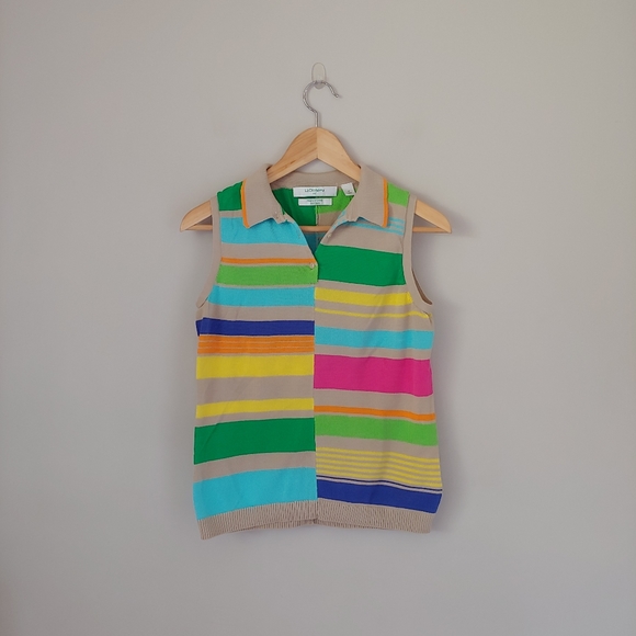 Liz Claiborne Golf Cotton Knit Polo Tank Top Sleeveless Multicolor Stripe Size M - Picture 8 of 12